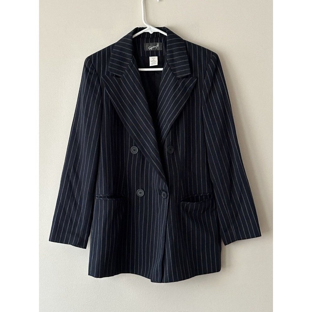 Spiegel Size 8 Blue White Striped Long Sleeve Blazer Jacket Double Breasted - Picture 2 of 10
